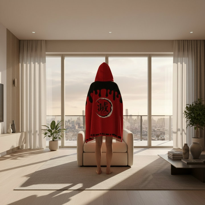 Demon Slayer: Kimetsu no Yaiba - Kokushibo Blanket Cosplay Cloak Hooded Cape