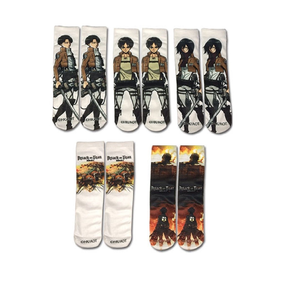 Attack On Titan Anime Characters 5 Pack Sublimation Crew Socks - Fundom