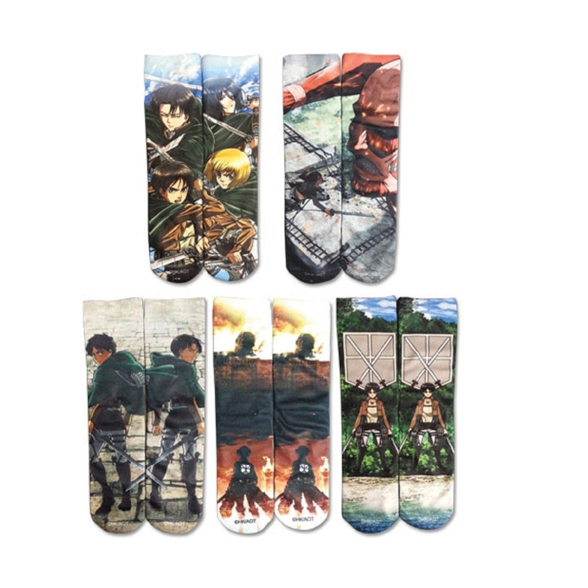 Attack On Titan Anime Group 5 Pack Sublimation Crew Socks - Fundom