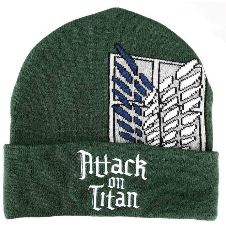 Attack On Titan Flat Logo Embroidery Scout Crest Jacquard Hat Beanie - Fundom