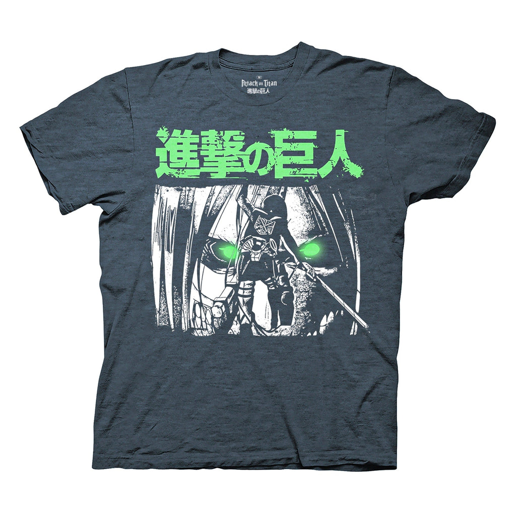 Attack on Titan - Levi Ackerman Green Eyes Adult T-Shirt - Heather Navy - Officially Licensed - Fundom