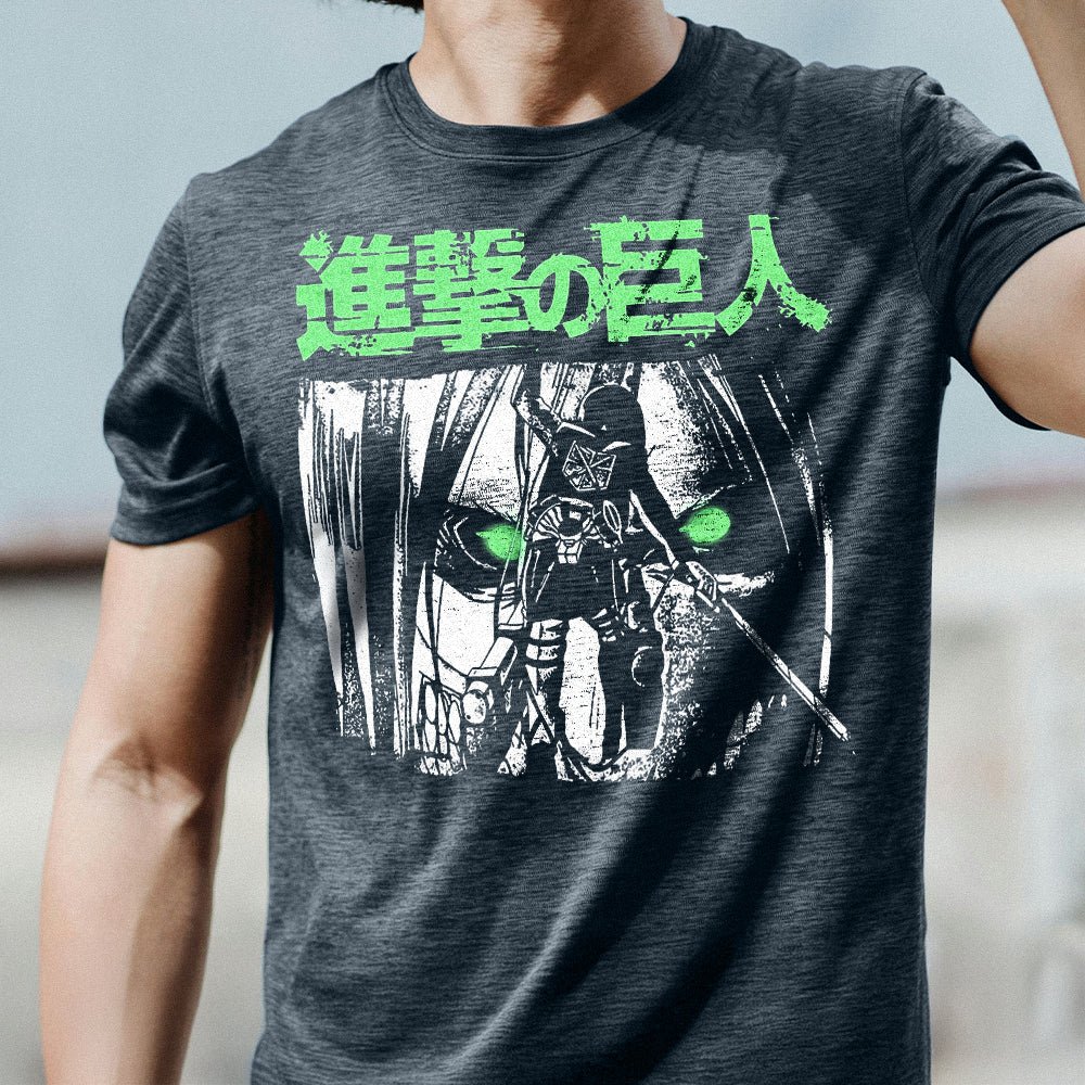 Attack on Titan - Levi Ackerman Green Eyes Adult T-Shirt - Heather Navy - Officially Licensed - Fundom