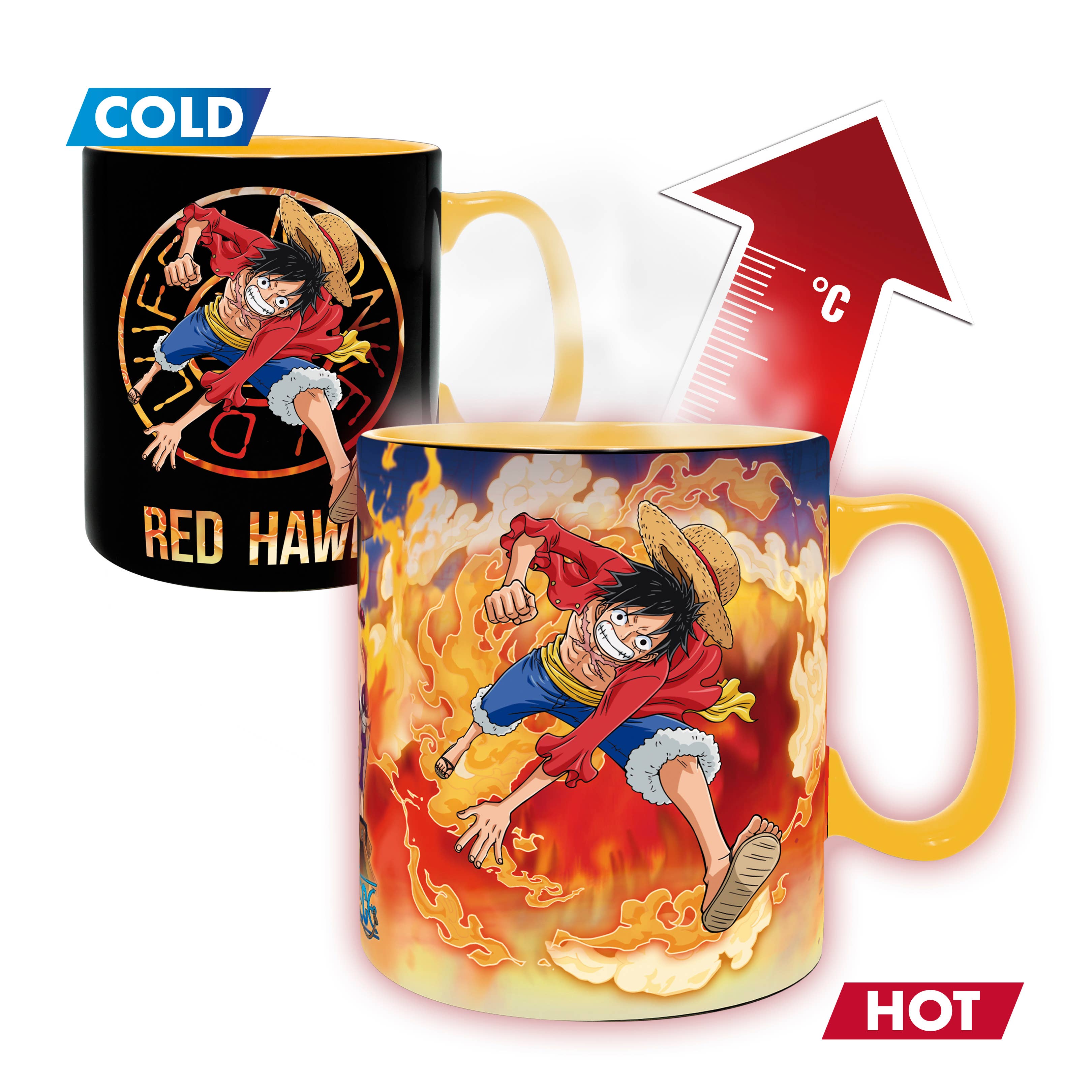 One Piece Luffy & Sabo Magic Heat Change Ceramic Mug 16Oz & Coaster Set