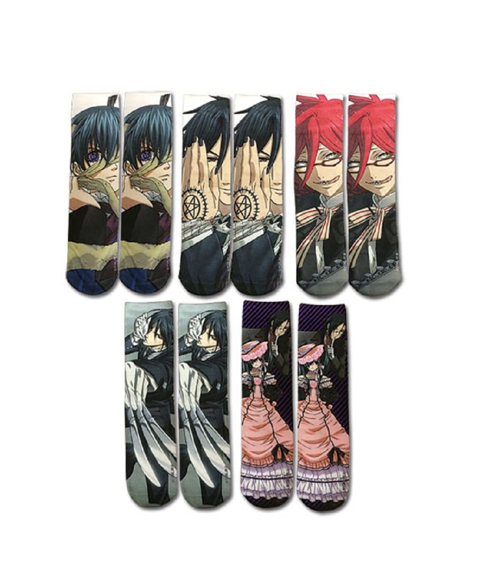 Black Butler Characters Officially Licensed Anime 5 Pack Sublimated Socks - Fundom
