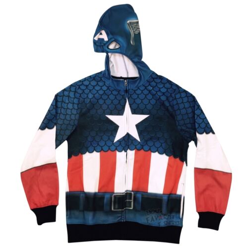 Captain America Costume Sublimated Fleece Marvel Comics Adult Hoodie - Fundom