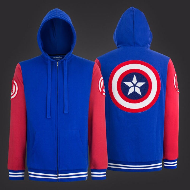 Captain America Shield Varsity Hoodie Adult Zip Up Hoodie - Fundom