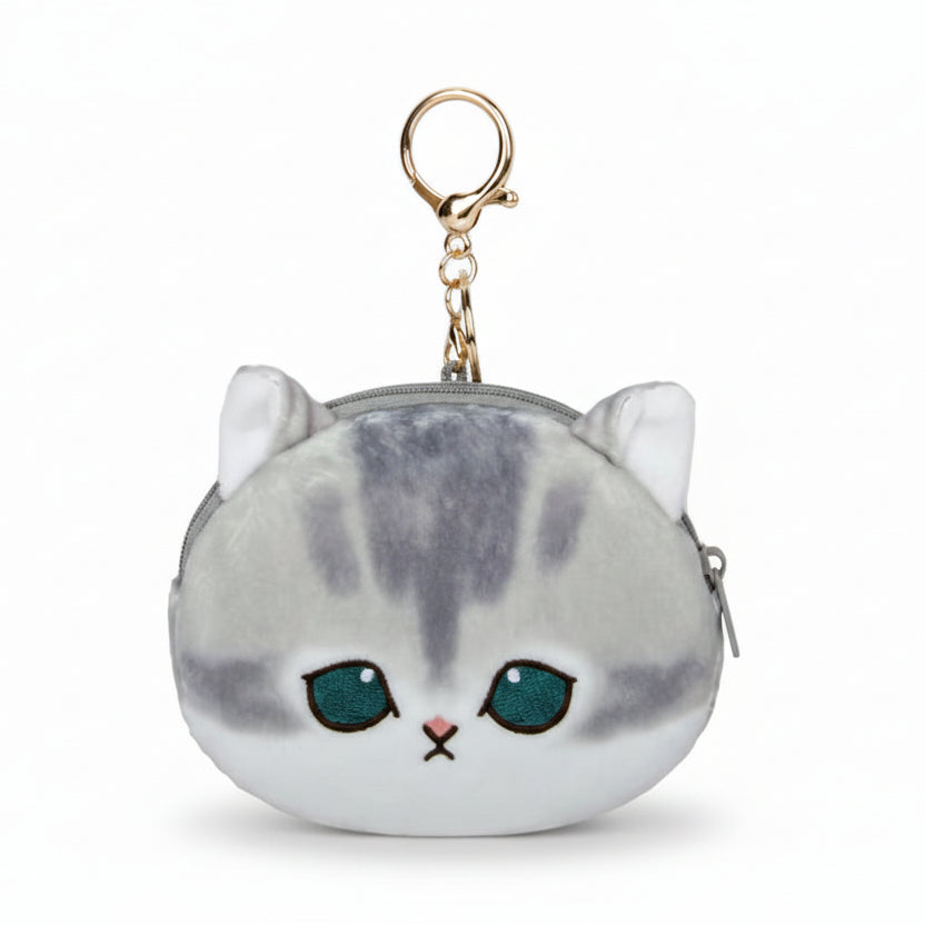 Mofusand Light Grey Cat Coin Purse Keychain