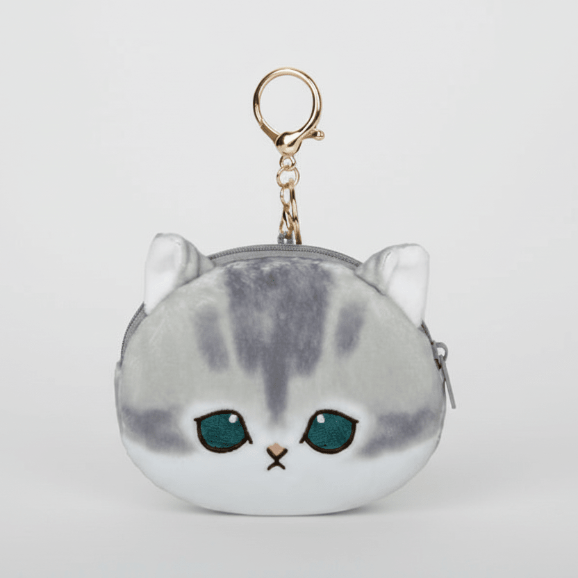 Mofusand Light Grey Cat Coin Purse Keychain - Fundom