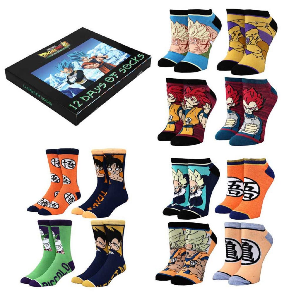 Dragon Ball Z Goku Vegeta Anime 12 Days Of Crew And Low Cut Socks 12 Pack - Fundom