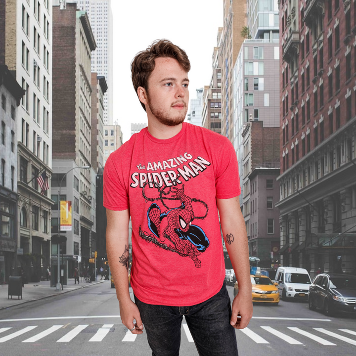 Spider-Man Spidey Swinging Marvel Comics Adult Graphic T-Shirt