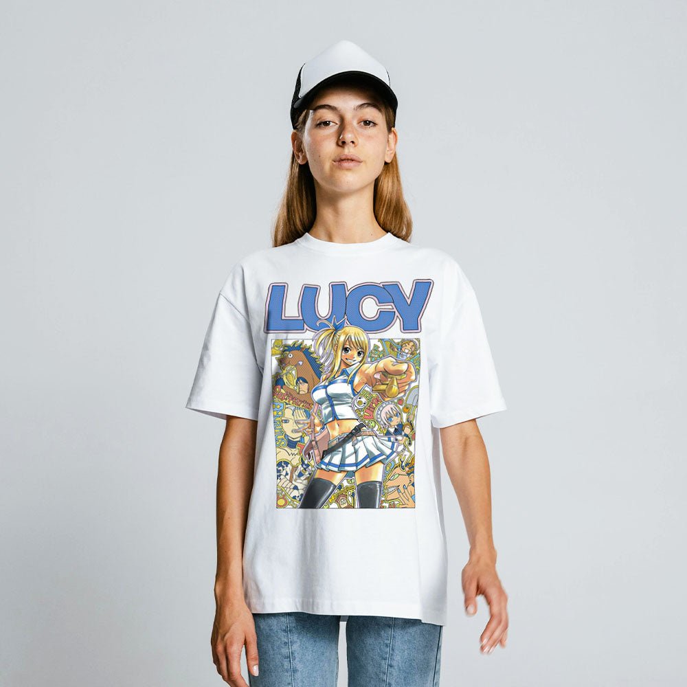Fairy Tail - Lucy Heartfilia and Celestial Spirits Adult T-Shirt - White - Officially Licensed - Fundom