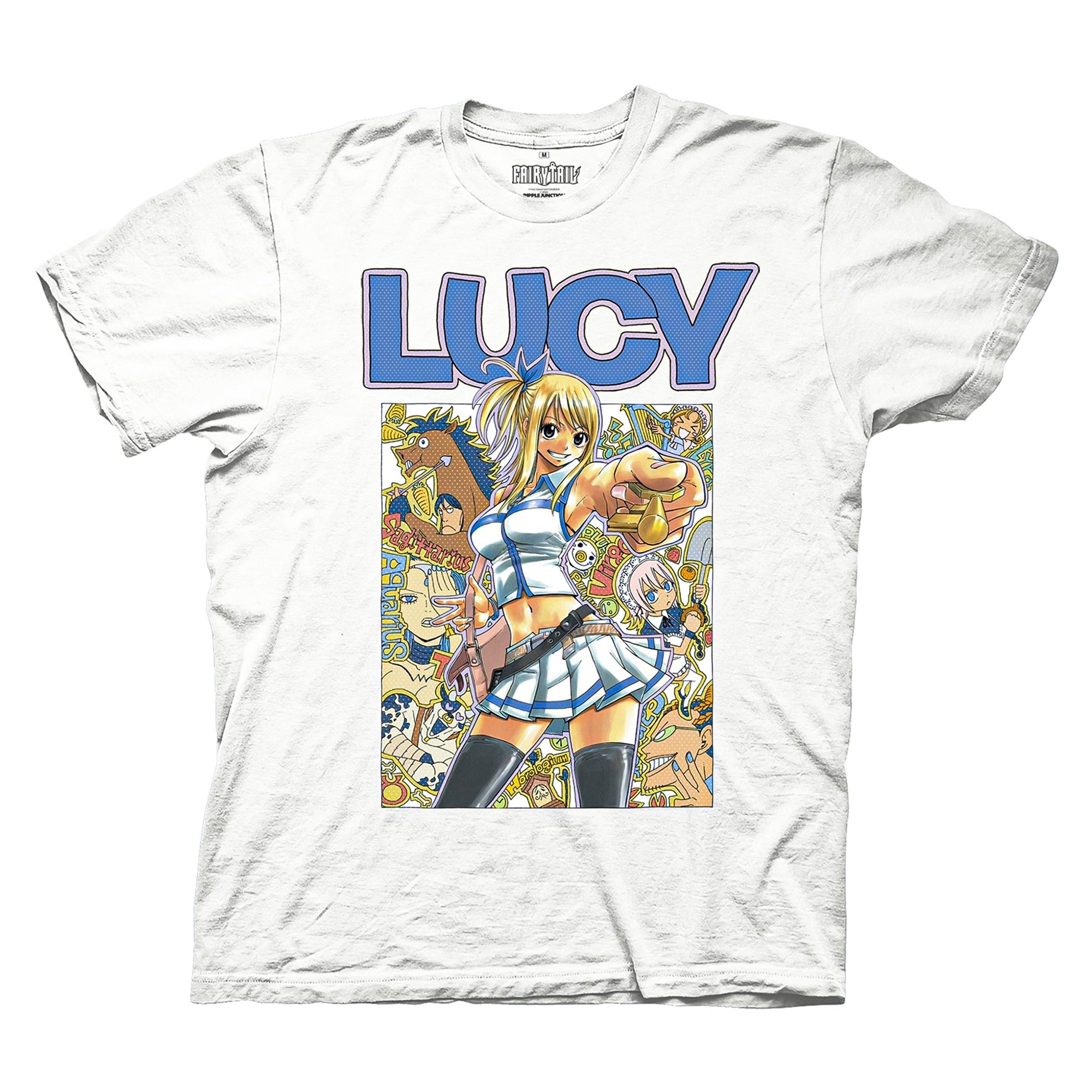 Fairy Tail - Lucy Heartfilia and Celestial Spirits Adult T-Shirt - White - Officially Licensed - Fundom
