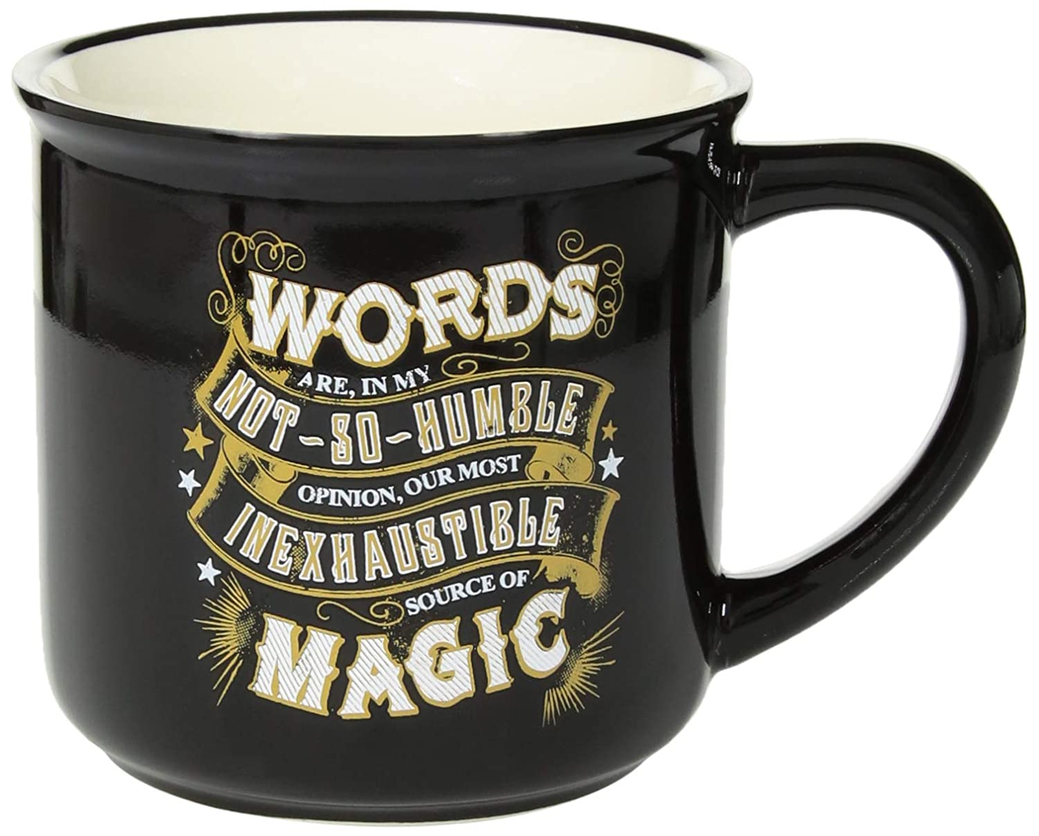 Harry Potter Words Magic Spell Black 16 Ounce Glossy Ceramic Camper Mug - Fundom
