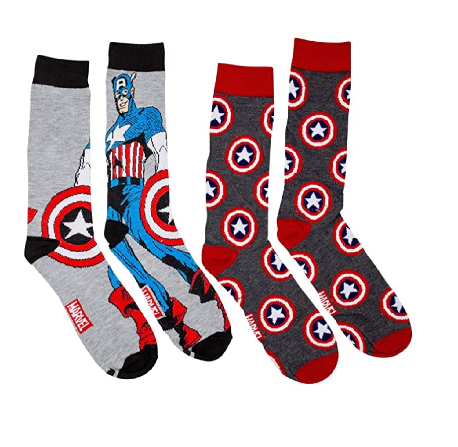Captain America Standing Character and Shield Marvel 2-Pack Crew Socks
