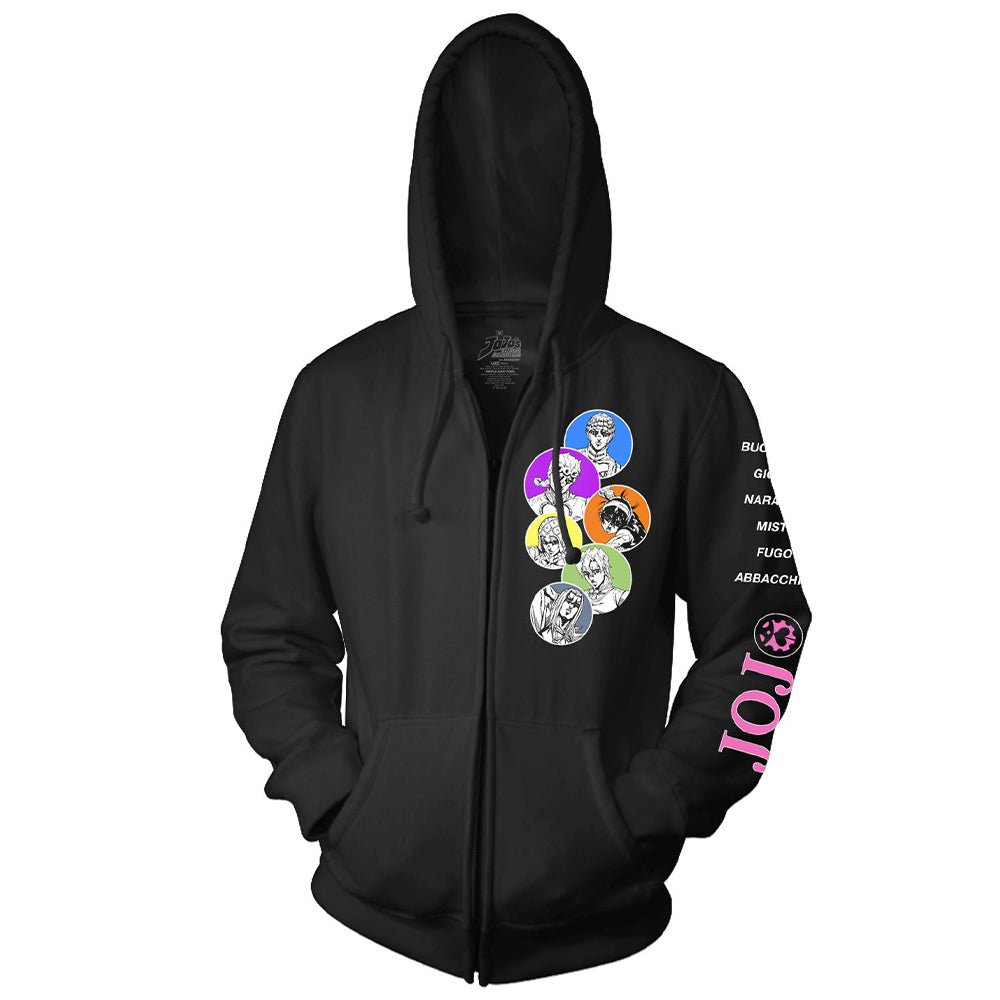 JoJo's Bizarre Adventure Character Bubbles - Front Back & Sleeve Print - Licensed Adult Zip Up Hoodie - Fundom