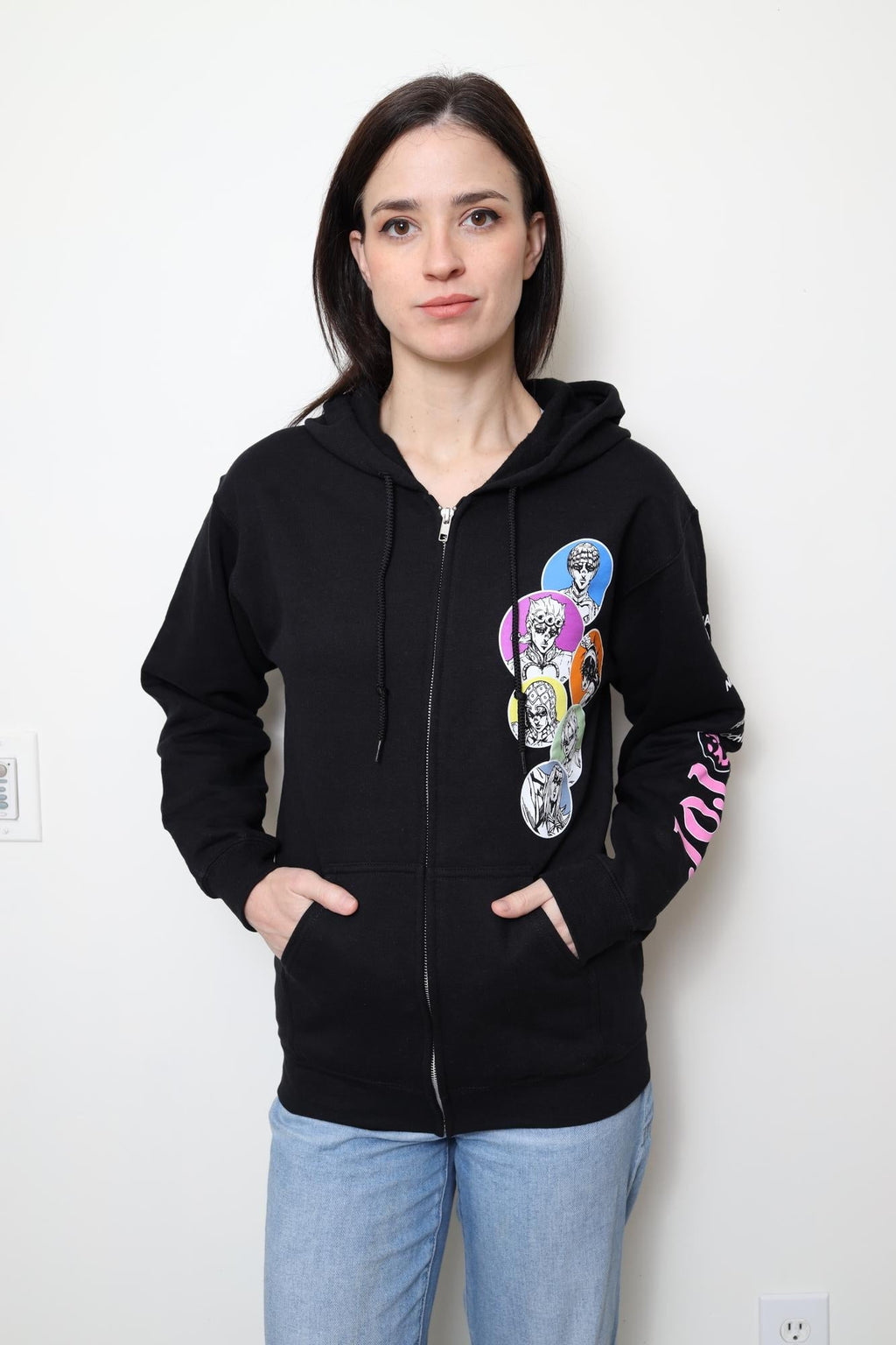 JoJo's Bizarre Adventure Character Bubbles - Front Back & Sleeve Print - Licensed Adult Zip Up Hoodie - Fundom