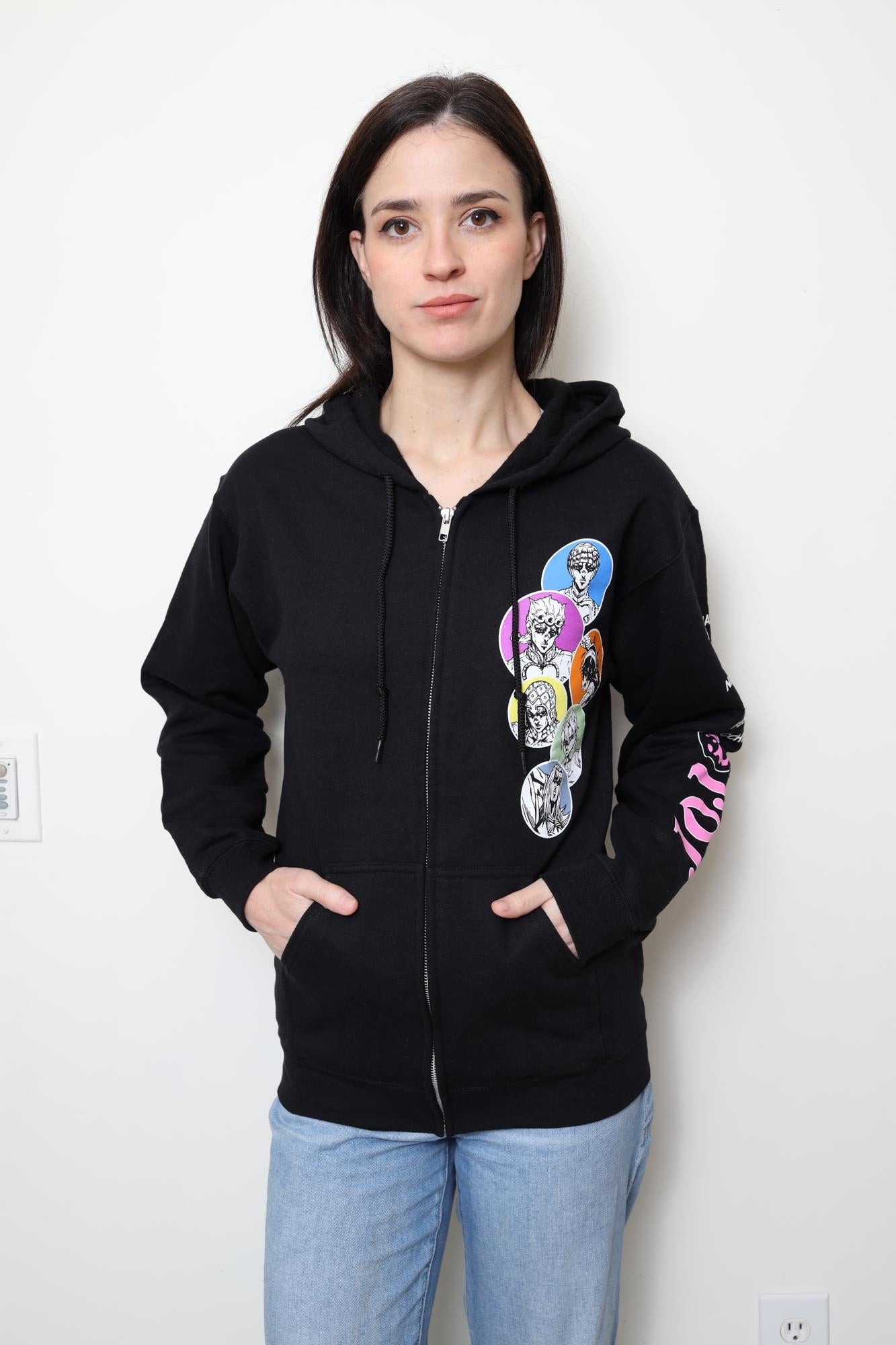 JoJo's Bizarre Adventure Character Bubbles - Front Back & Sleeve Print - Licensed Adult Zip Up Hoodie - Fundom