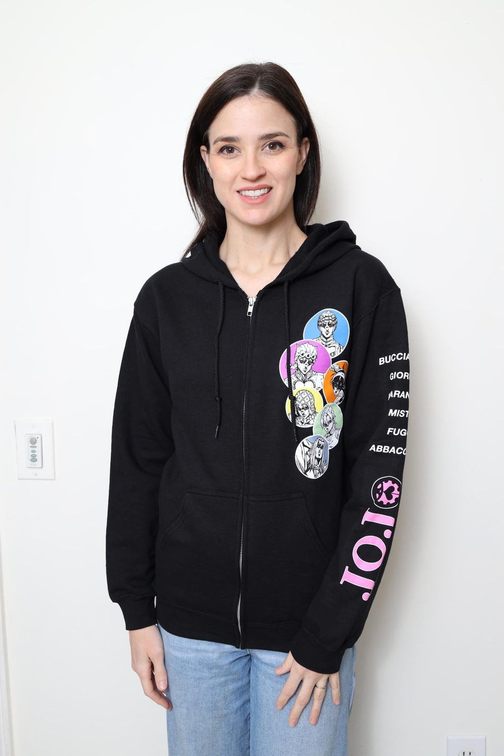 JoJo's Bizarre Adventure Character Bubbles - Front Back & Sleeve Print - Licensed Adult Zip Up Hoodie - Fundom