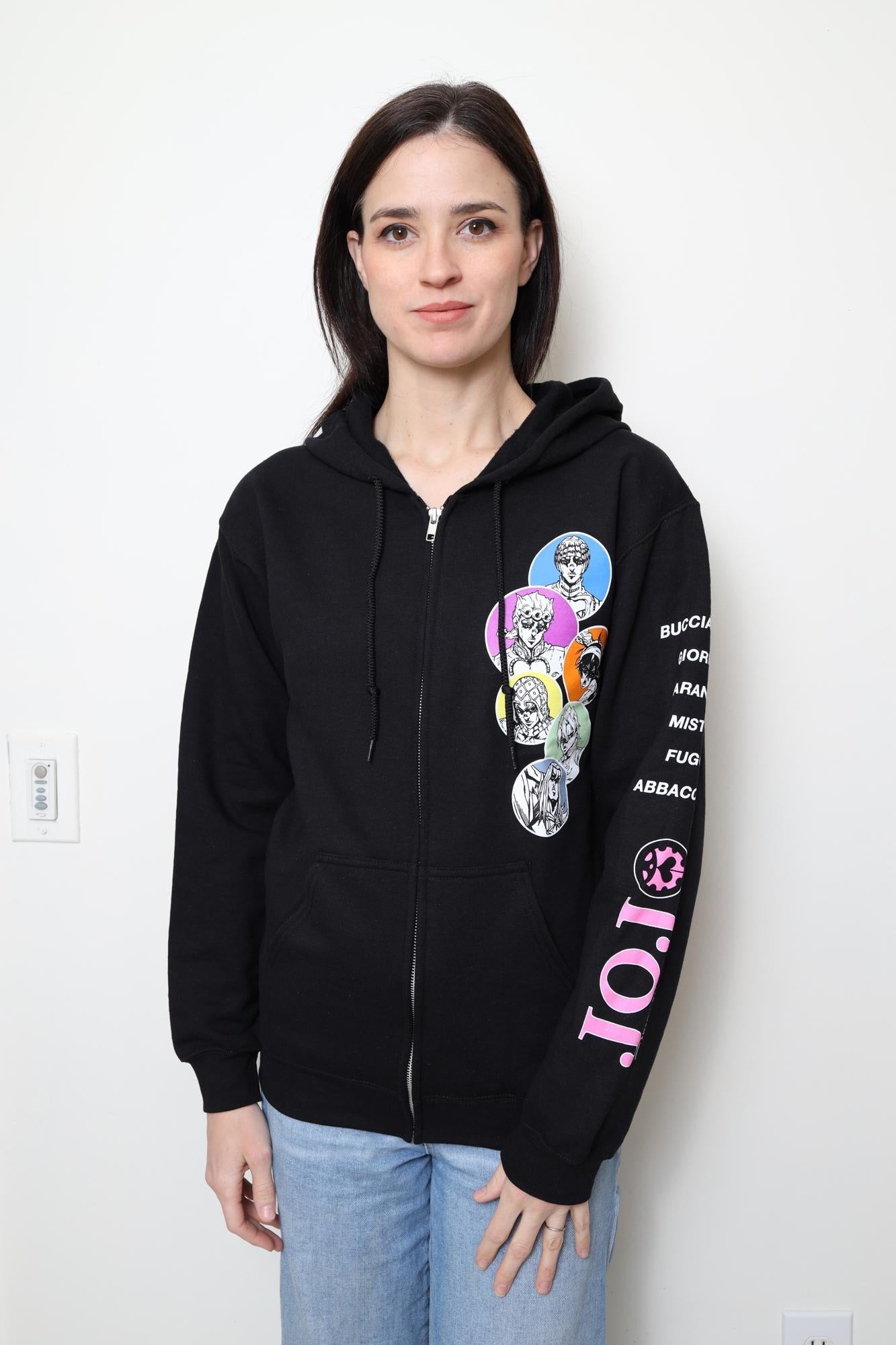 JoJo's Bizarre Adventure Character Bubbles - Front Back & Sleeve Print - Licensed Adult Zip Up Hoodie - Fundom
