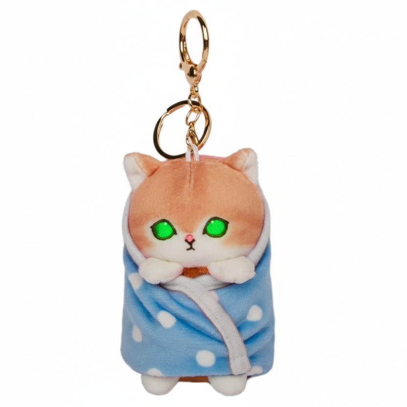 Mofusand Blue Blanket Cat Plush Keychain