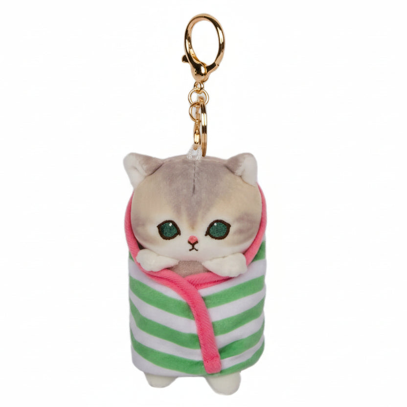 Mofusand Striped Blanket Cat Plush Keychain
