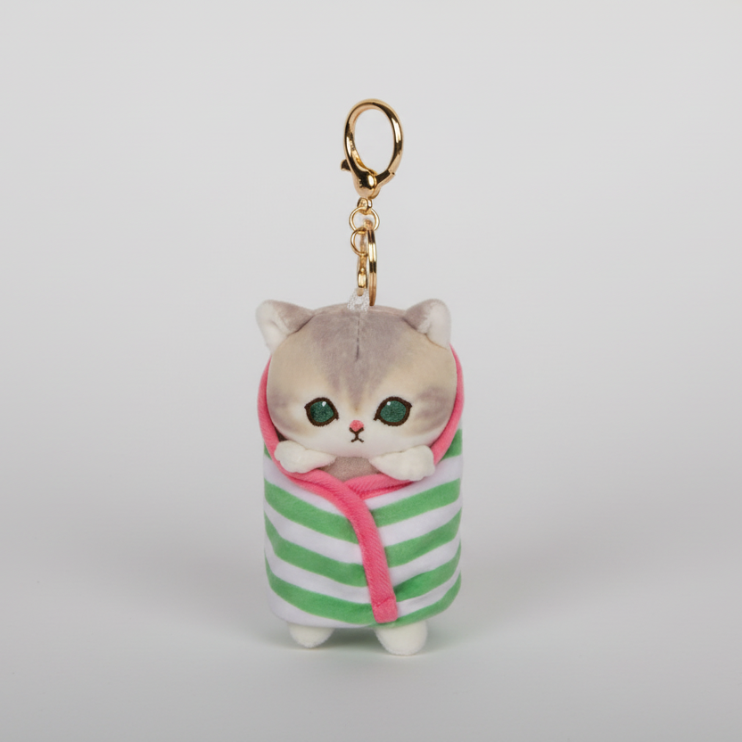 Mofusand Striped Blanket Cat Plush Keychain