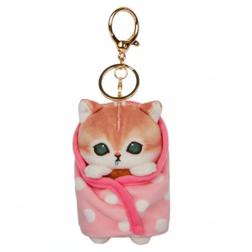 Mofusand Polka Dot Blanket Cat Plush Keychain