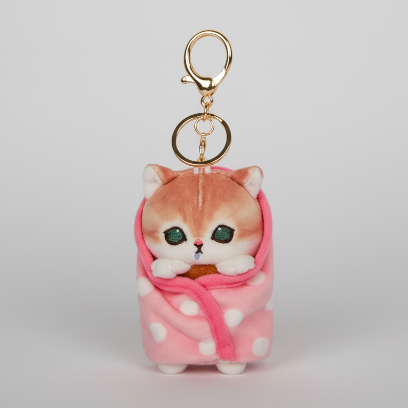 Mofusand Polka Dot Blanket Cat Plush Keychain