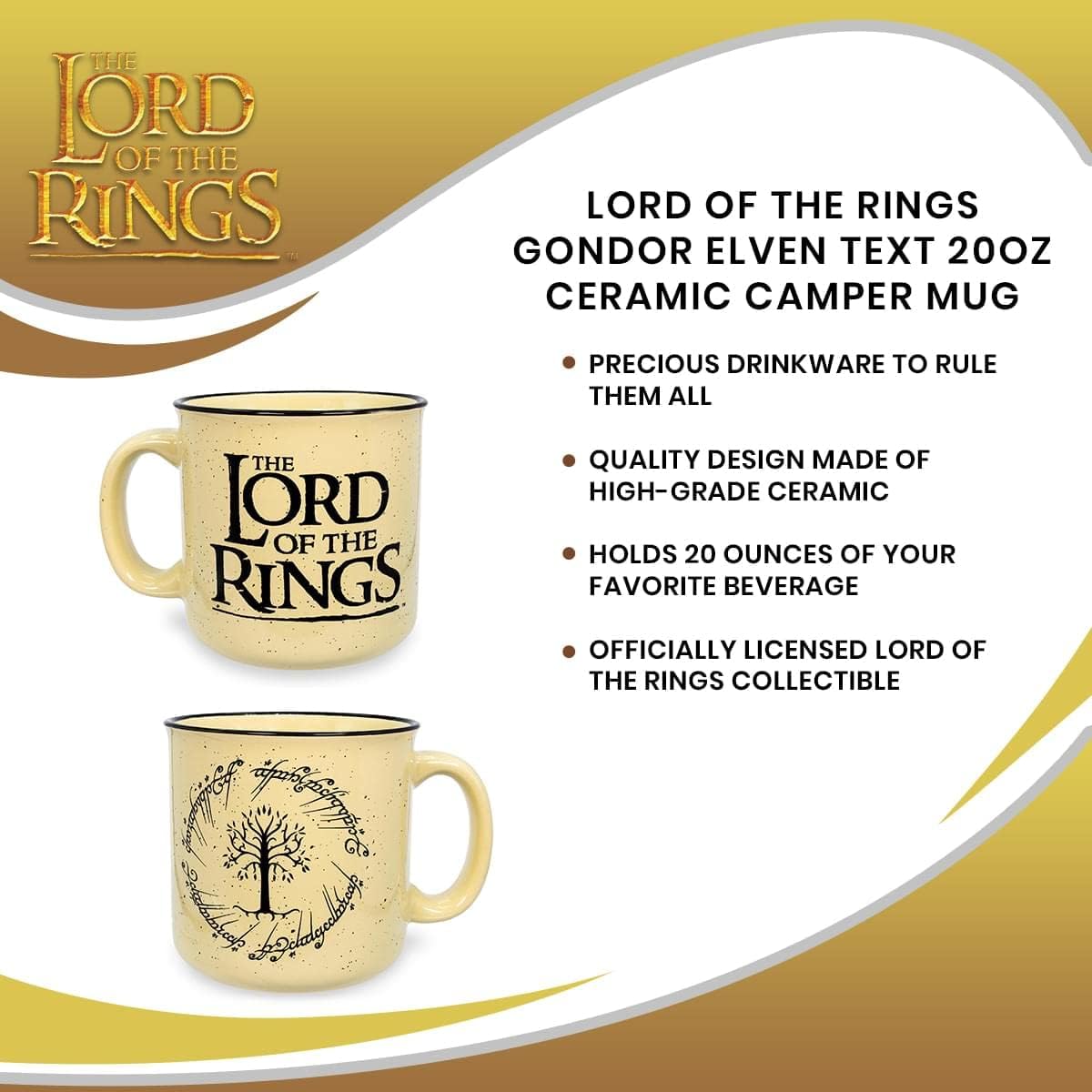 Lord of the Rings Gondor Elven Text 20oz Ceramic Camper Mug - Fundom