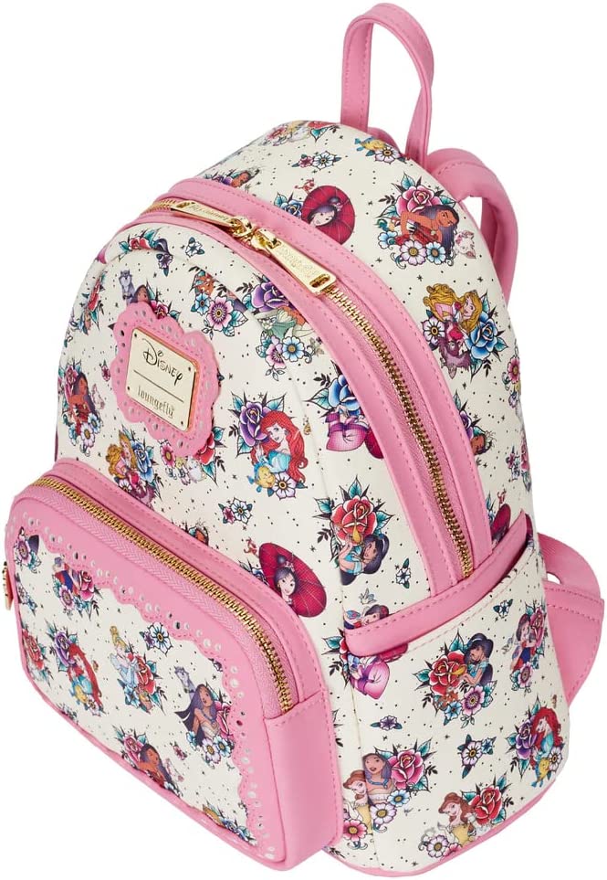 Loungefly Disney Princess Tattoo All Over Print Womens Double Strap Shoulder Bag Purse Backpack - Fundom
