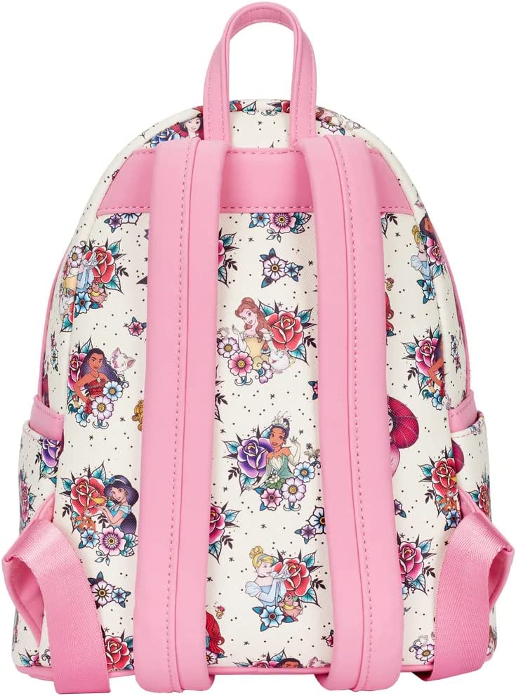 Loungefly Disney Princess Tattoo All Over Print Womens Double Strap Shoulder Bag Purse Backpack - Fundom