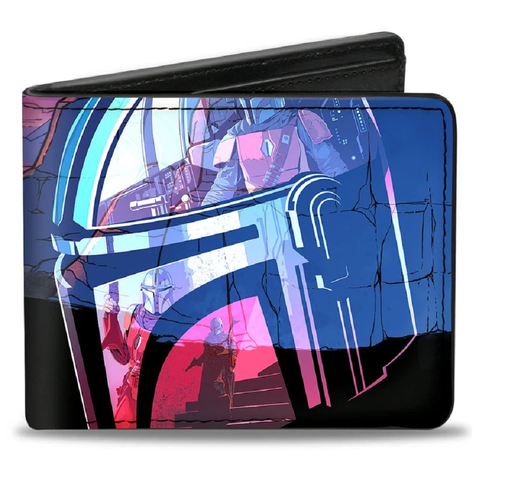 Star Wars The Mandalorian Helmet Scenes Bounty Hunter Logo Bi-fold Wallet