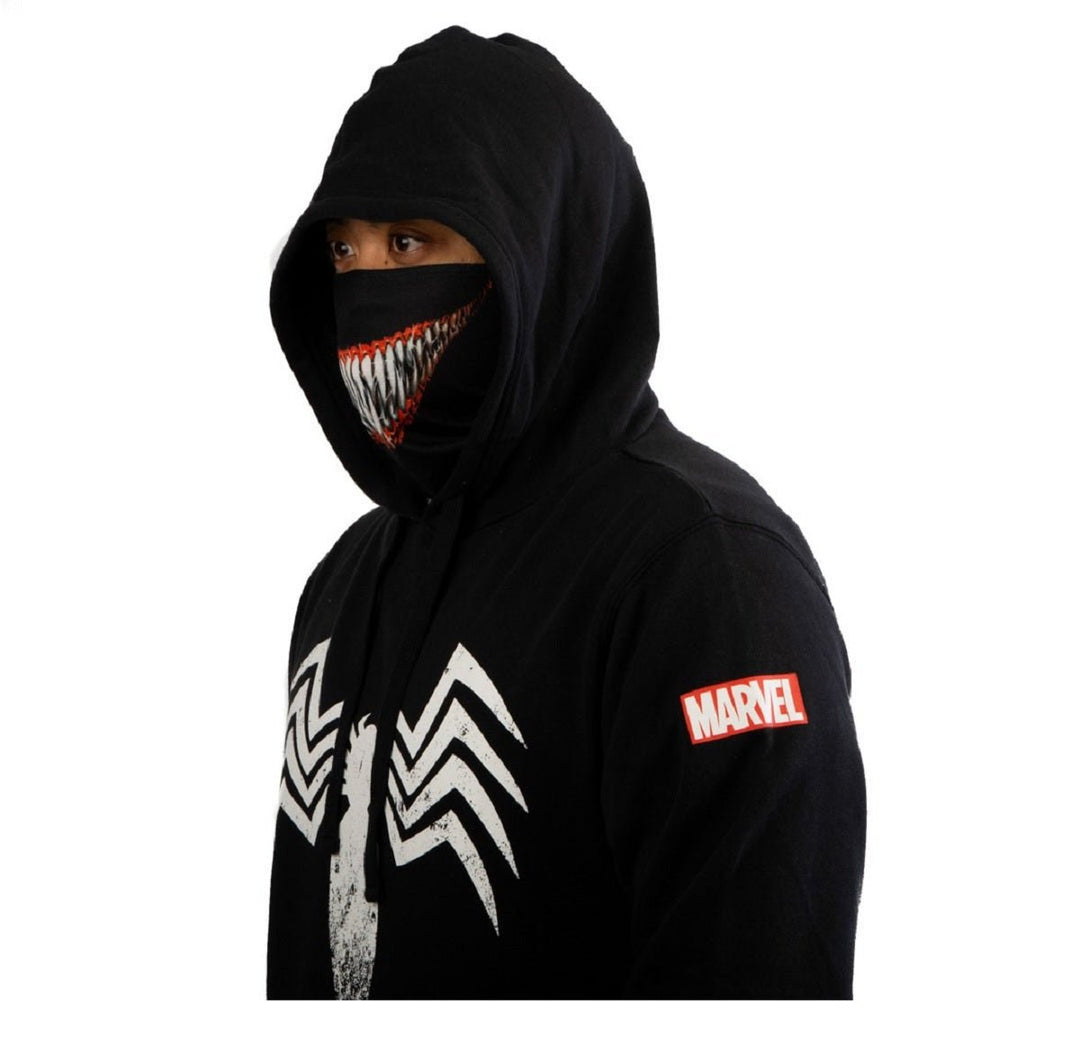 Marvel Comics Venom Logo Smile Adult Hoodie with Built - in Mask - Fundom