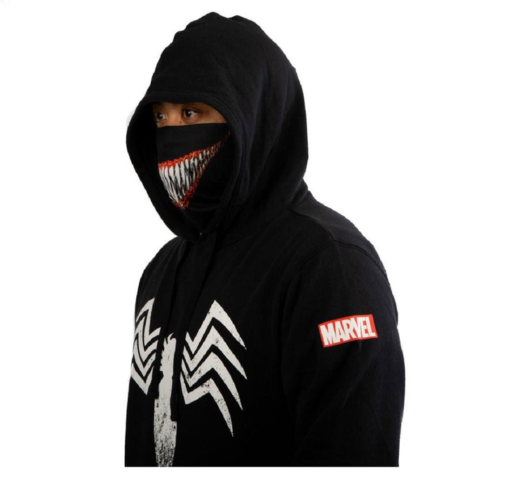 Marvel Comics Venom Logo Smile Adult Hoodie with Built - in Mask - Fundom
