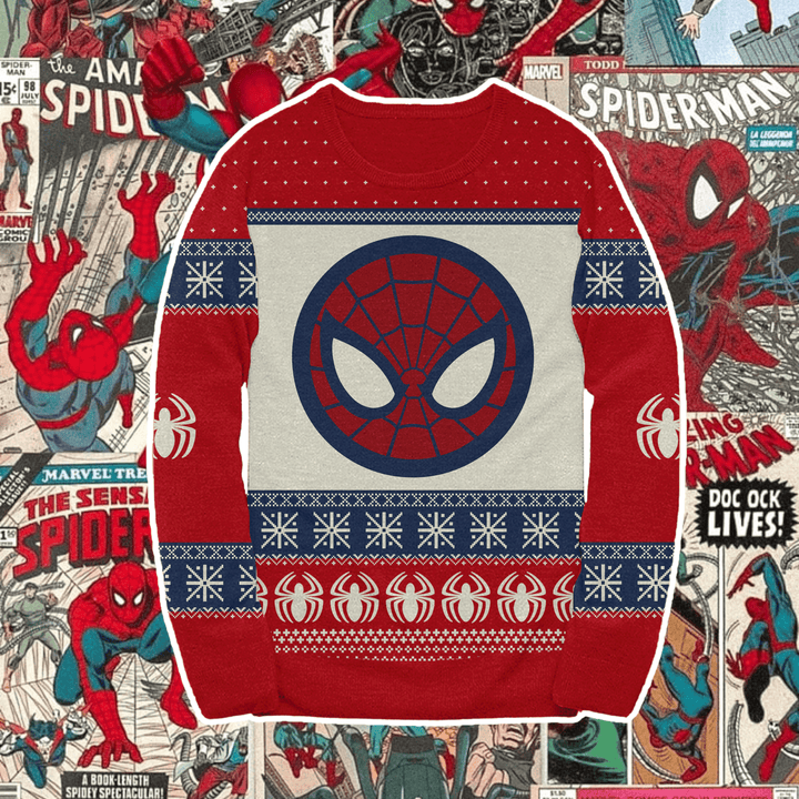 Marvel Spider - Man Symbol Offcially Licesned Adult Holiday Ugly Christmas Sweater - Fundom