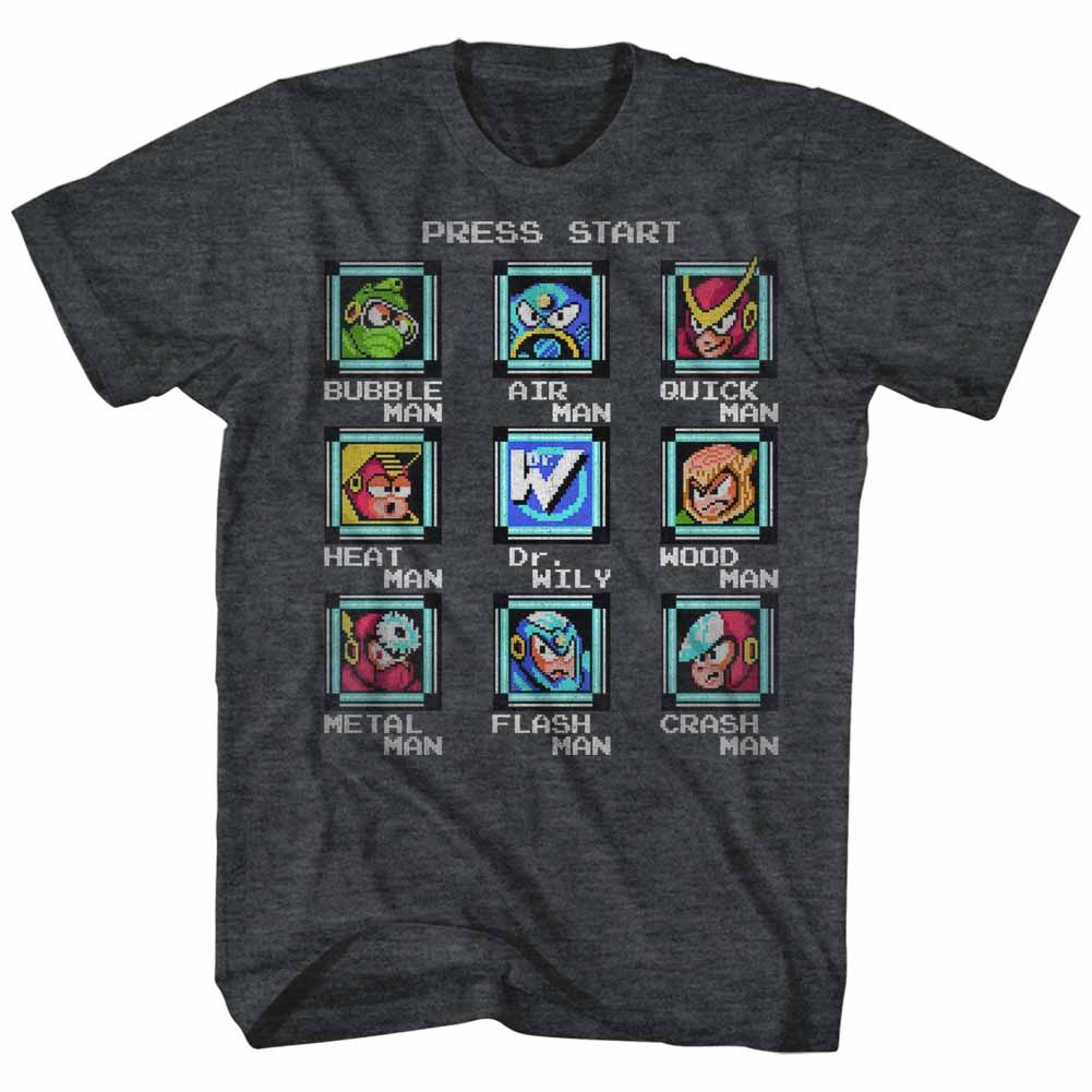 Mega Man Stage Select Capcom Gamer Officially Licensed Adult T-Shirt - Fundom