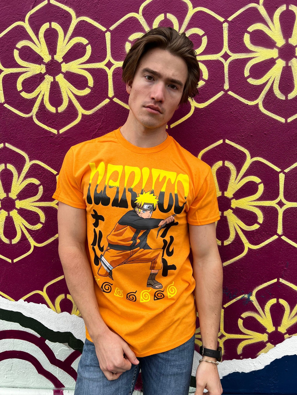 Naruto Shippuden Kneeling Naruto With Kunai Adult T-Shirt - Fundom