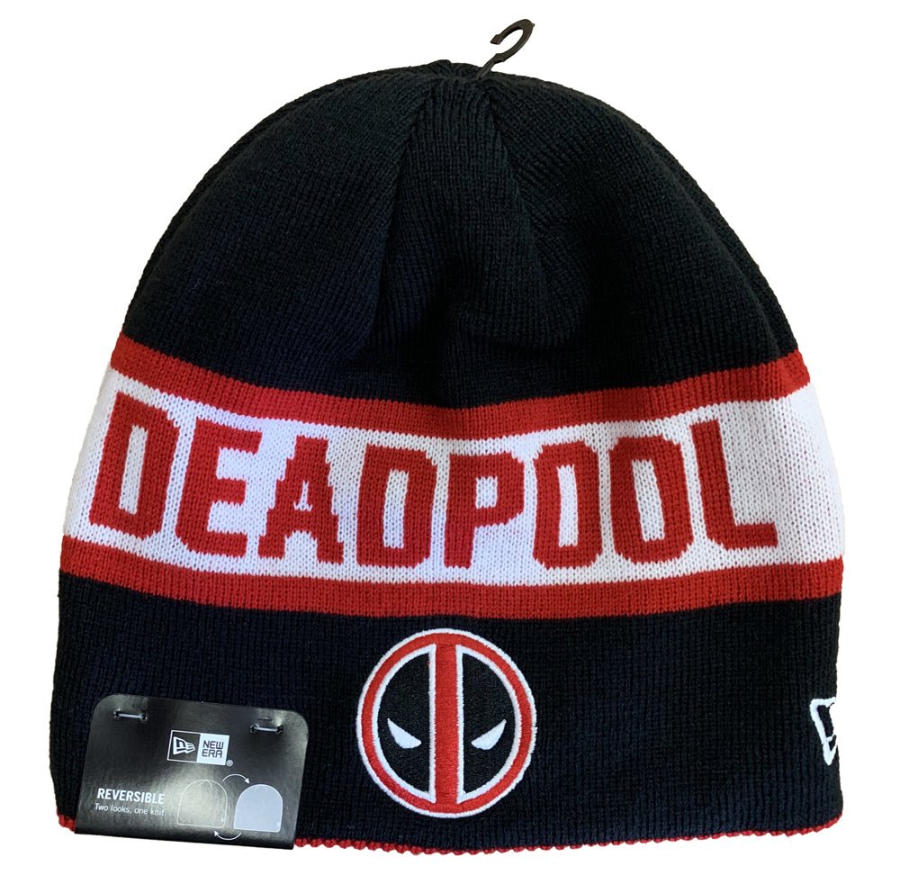 New Era Deadpool Logo And Text Marvel Comics Reversible Knit Beanie Hat - Fundom