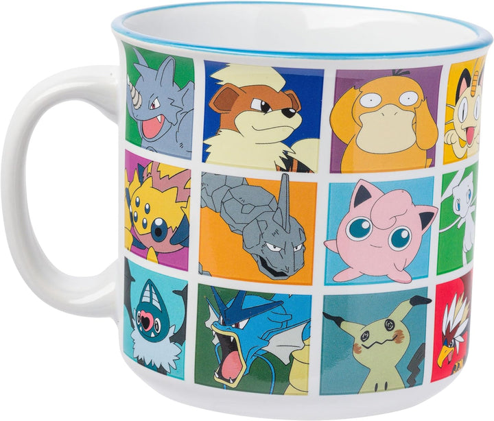Nintendo Pokemon Bulbasaur Squirtle Snorlax Pikachu Eevee & More Grid Ceramic Camper Mug 20 Ounces - Fundom