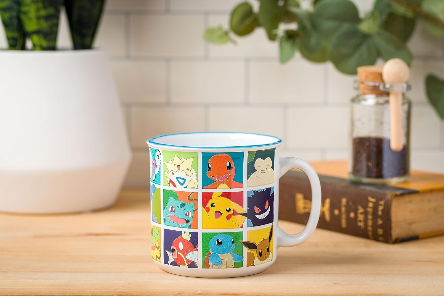 Nintendo Pokemon Bulbasaur Squirtle Snorlax Pikachu Eevee & More Grid Ceramic Camper Mug 20 Ounces - Fundom