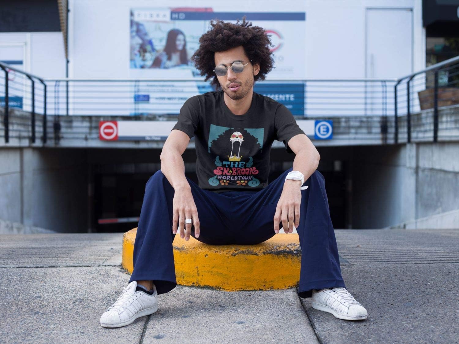 One Piece - Brook World Tour Adult T-Shirt - Black - Officially Licensed - Fundom