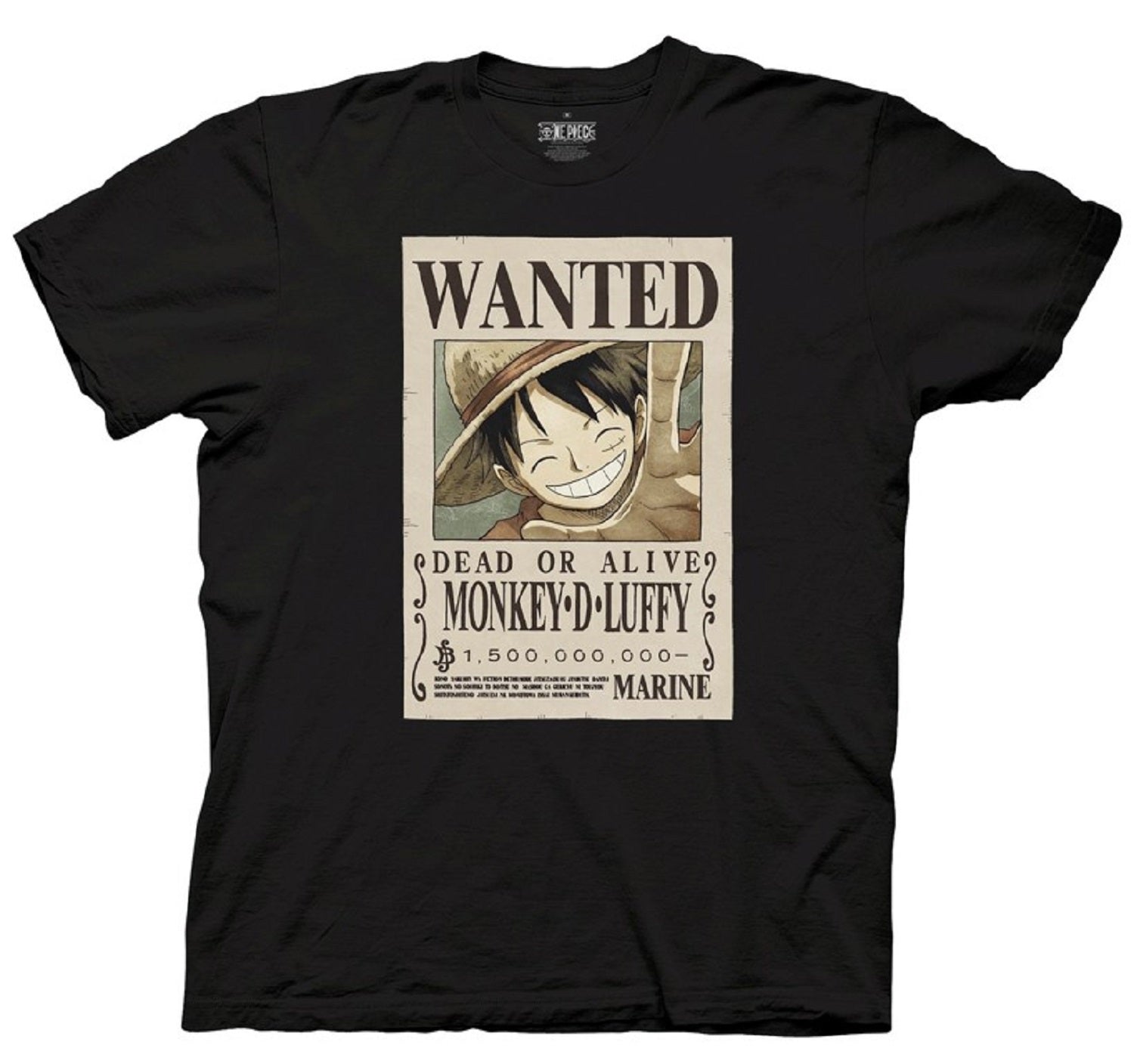 One Piece Luffy Full Wanted Poster Anime Adult Short - Sleeve Graphic T-Shirt - Fundom
