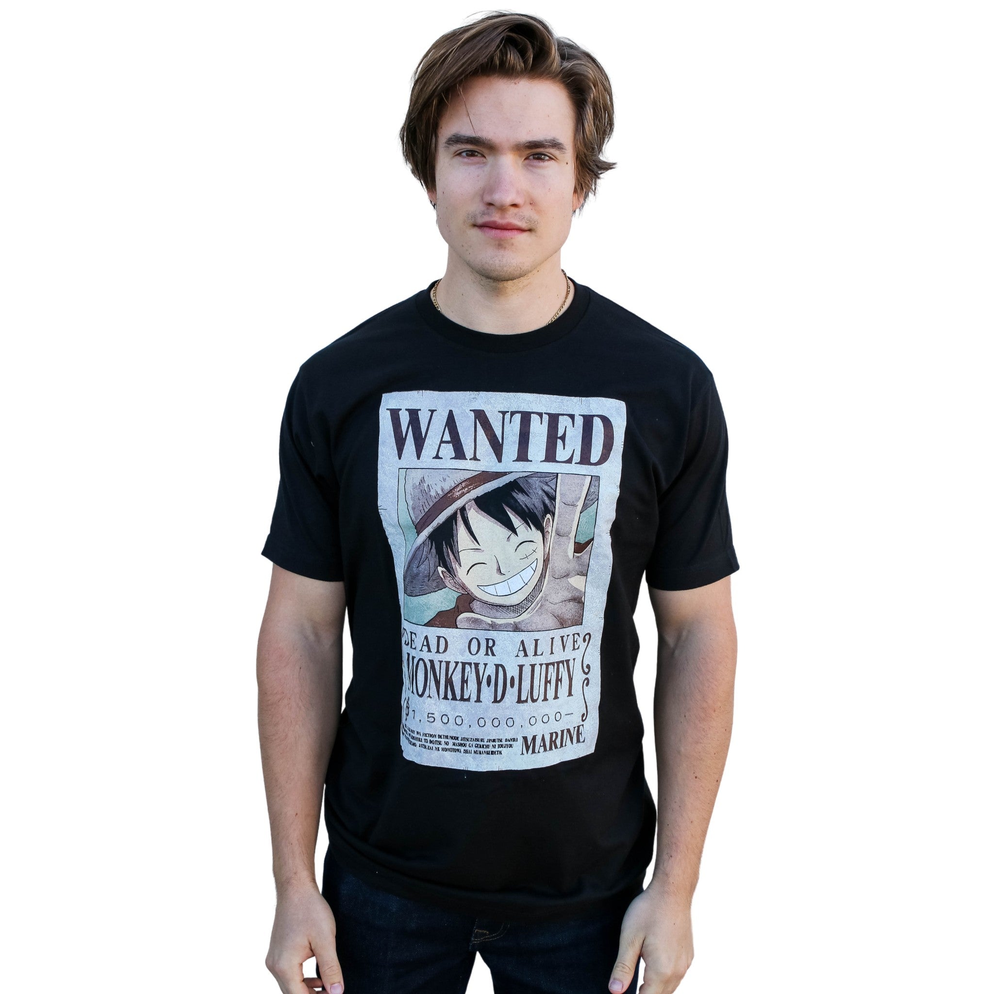 One Piece Luffy Full Wanted Poster Anime Adult Short - Sleeve Graphic T-Shirt - Fundom