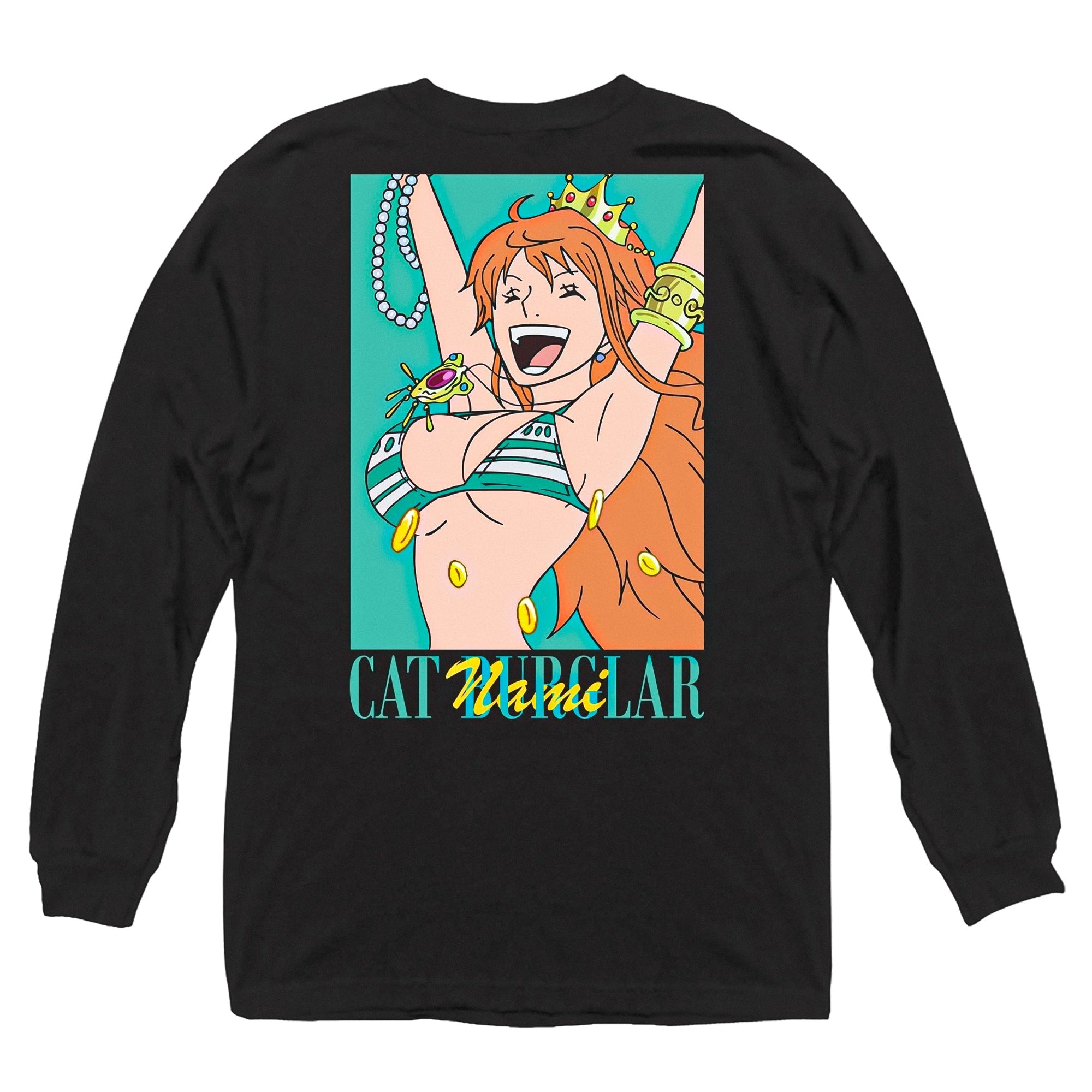 One Piece - Nami Cat Burglar Rectangle Adult Long Sleeve T-Shirt - Black - Officially Licensed - Fundom