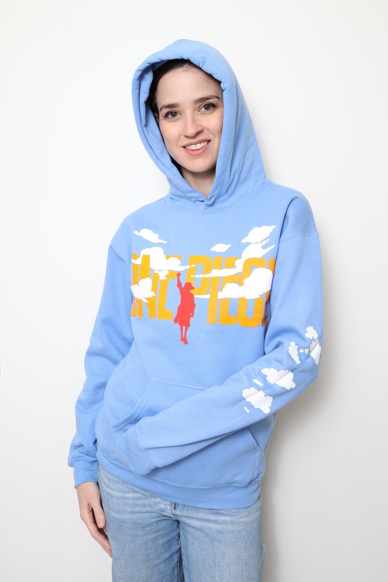 One Piece Puffy Monkey D. Luffy & Clouds - Front Back & Sleeve Print - Licensed Adult Hoodie - Fundom