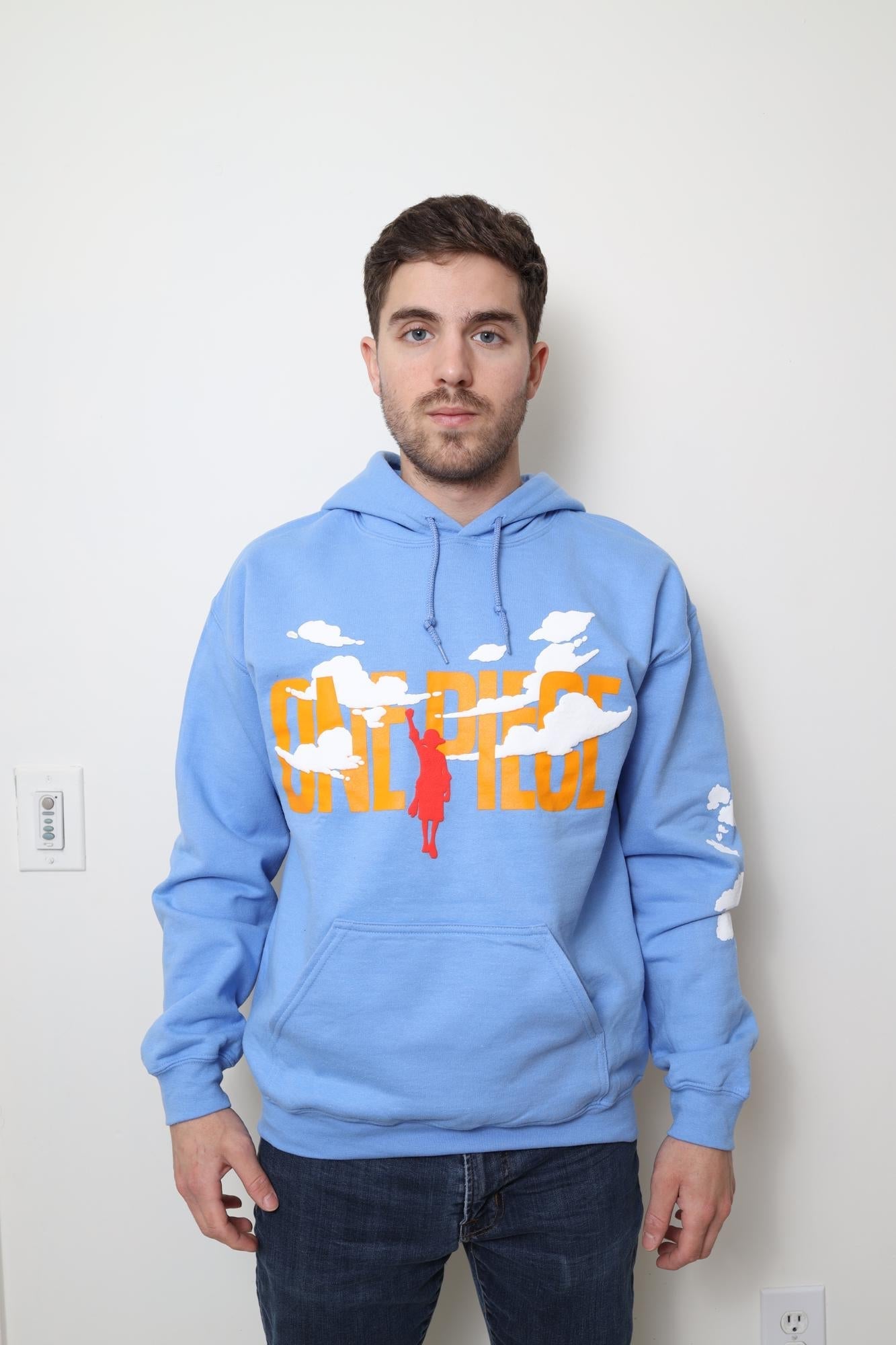 One Piece Puffy Monkey D. Luffy & Clouds - Front Back & Sleeve Print - Licensed Adult Hoodie - Fundom