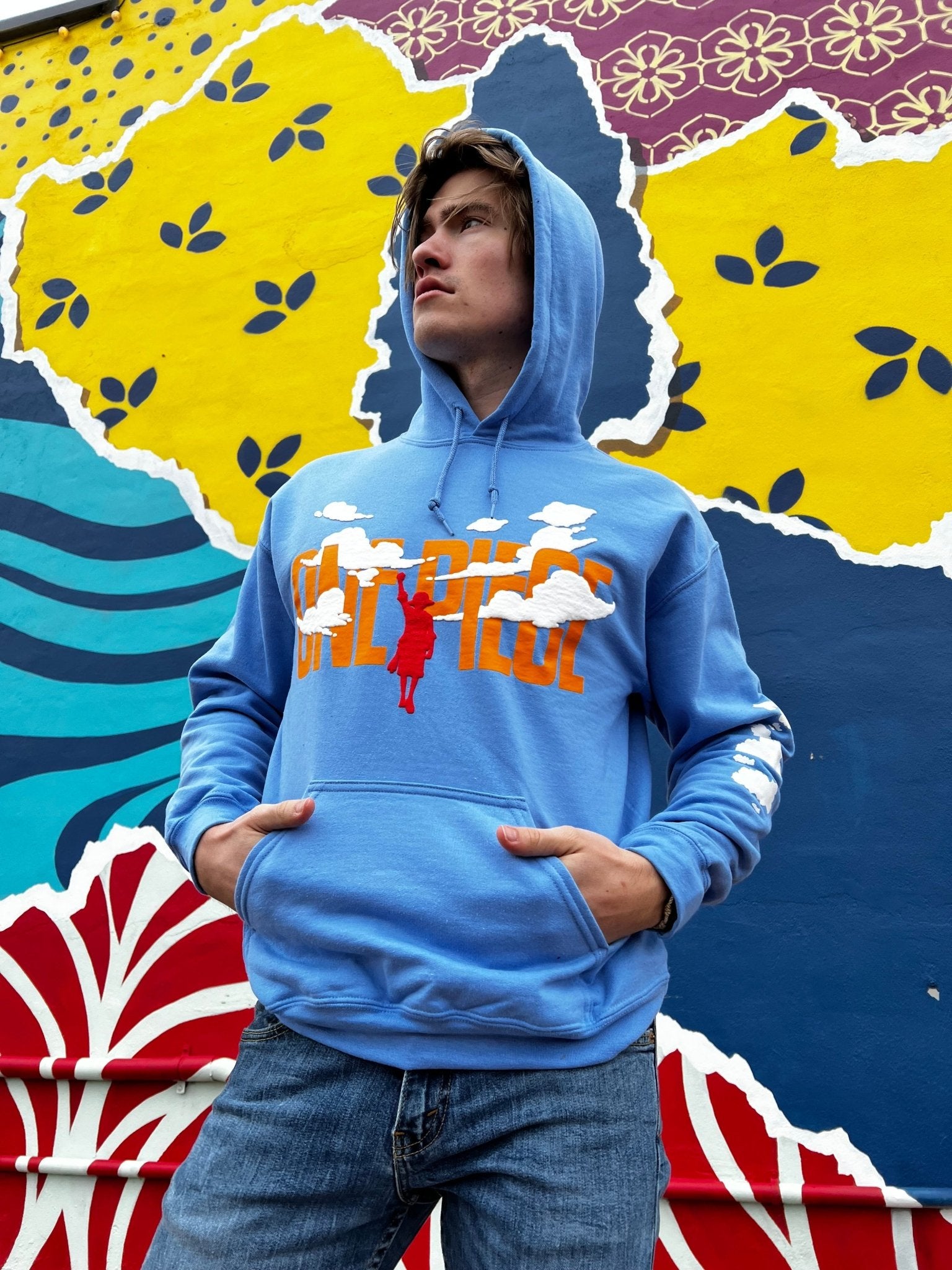 One Piece Puffy Monkey D. Luffy & Clouds - Front Back & Sleeve Print - Licensed Adult Hoodie - Fundom