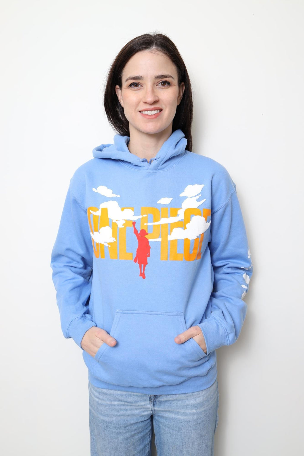 One Piece Puffy Monkey D. Luffy & Clouds - Front Back & Sleeve Print - Licensed Adult Hoodie - Fundom