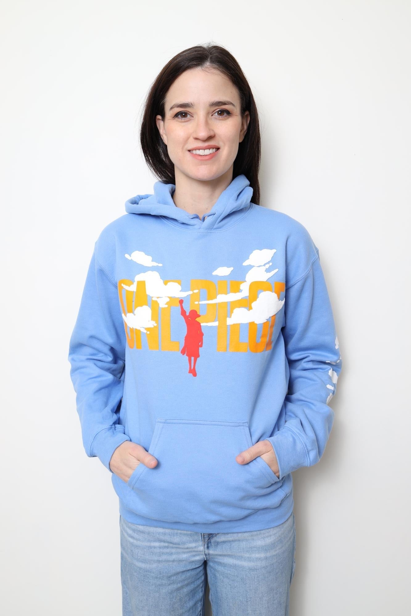 One Piece Puffy Monkey D. Luffy & Clouds - Front Back & Sleeve Print - Licensed Adult Hoodie - Fundom