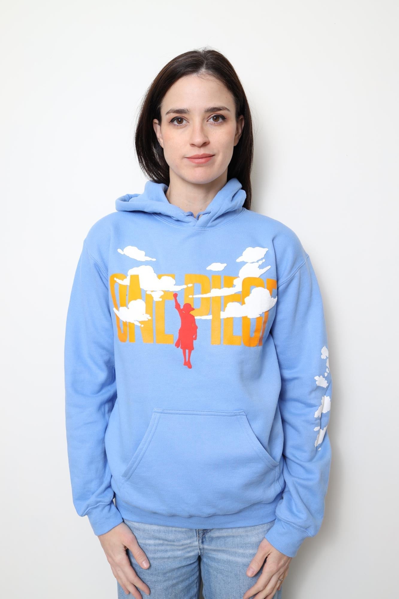 One Piece Puffy Monkey D. Luffy & Clouds - Front Back & Sleeve Print - Licensed Adult Hoodie - Fundom